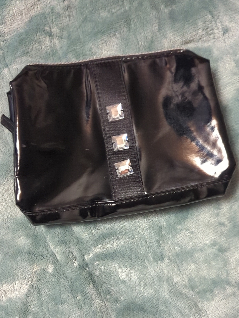 12-Lancome Bpppplack Patent Cosmetic Pouch with Gem Accents. Pre-loved